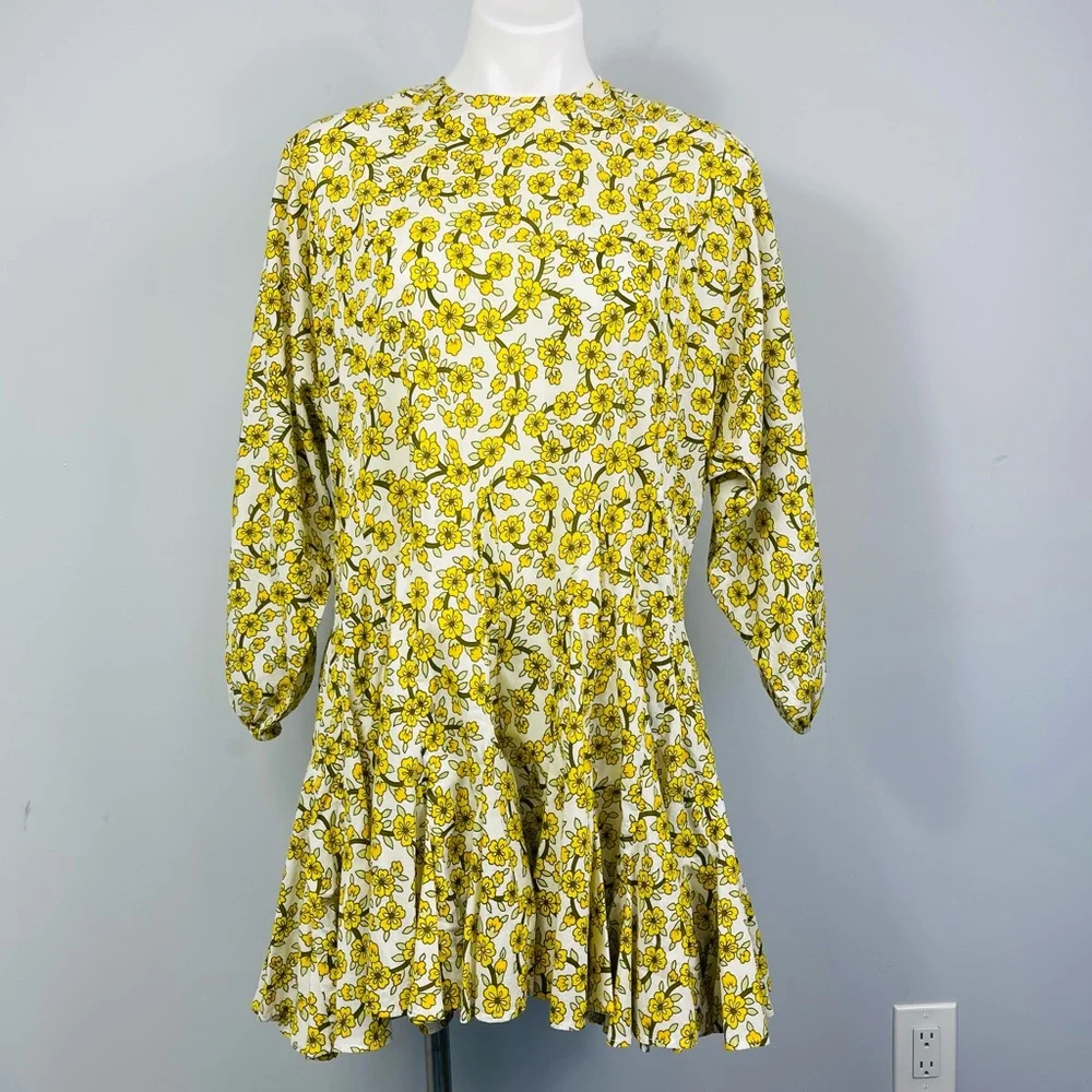 Rhode Resort Ella Yellow Floral Print Cotton Poplin Mini Dress M Boho No Belt - Picture 7 of 14